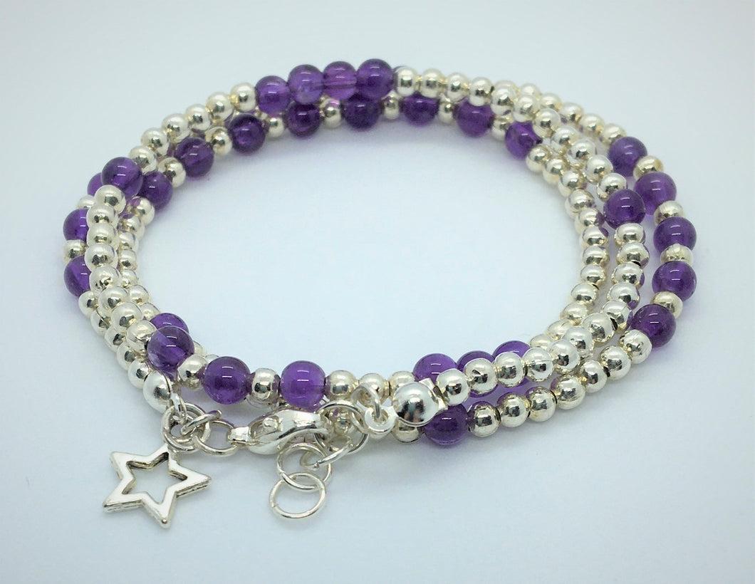 Amethyst and Silver beaded necklace/bracelet - Lacelet by eDgE dEsiGn London - eDgE dEsiGn London