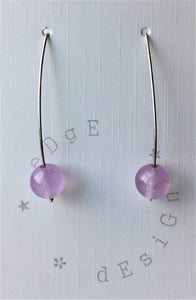 Silver Wire Drop Earrings - Lilac Malaysian Jade Bead - eDgE dEsiGn London