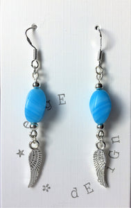 Sterling silver earrings - Pale turquoise glass lozenge bead and angel wing - eDgE dEsiGn London