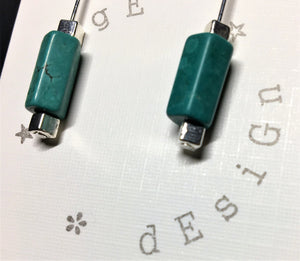 Sterling silver earrings - Jade ceramic tube with silver cube beads - eDgE dEsiGn London
