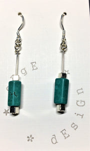 Sterling silver earrings - Jade ceramic tube with silver cube beads - eDgE dEsiGn London