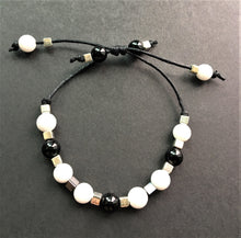Beaded black cord bracelet - Hematite, White Jade, Onyx and Silver - eDgE dEsiGn London