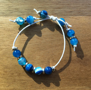 Beaded bracelet - White Cord with Blue Agate and Silver Disc Beads - eDgE dEsiGn London
