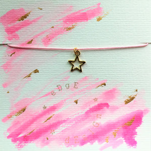 Pink cord bracelet with gold star charm/pendant - Colour and Charm Collection - eDgE dEsiGn London