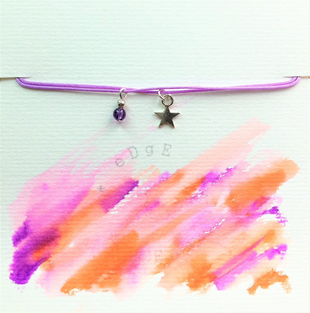 Lilac double cord bracelet - Amethyst and silver star charm/pendant - Colour and Charm - eDgE dEsiGn London