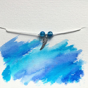 White cord bracelet - Blue Agate with Silver Angel Wing - Colour and Charm Collection - eDgE dEsiGn London