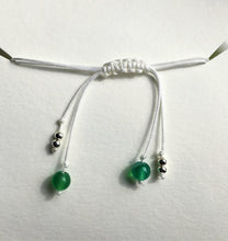 White double cord bracelet - Green Agate, Silver Star and beads - Colour and Charm Collection - eDgE dEsiGn London