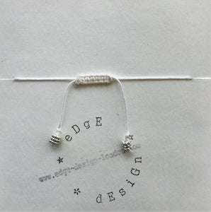 White cord bracelet - Silver Bauble beads - Colour and Charm Collection - eDgE dEsiGn London