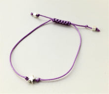 Beaded Lilac Cord Bracelet - Silver Star - eDgE dEsiGn London