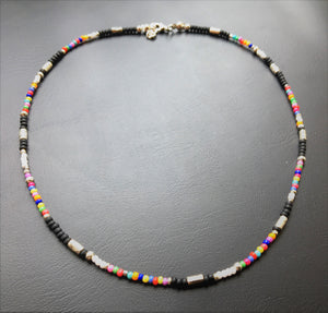 Beaded Choker necklace - multicoloured seed beads and silver tubes - eDgE dEsiGn London