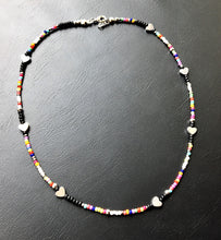 Beaded Choker necklace - multicoloured seed beads and hematite hearts - eDgE dEsiGn London