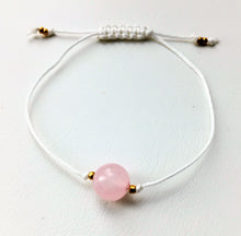 Beaded white cord bracelet - Rose Quartz and gold plated seed beads - eDgE dEsiGn London