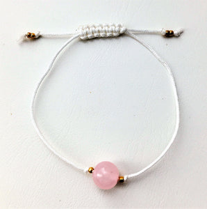 Beaded white cord bracelet - Rose Quartz and gold plated seed beads - eDgE dEsiGn London