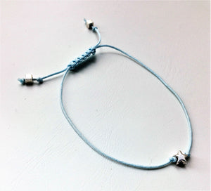 Beaded light blue cord bracelet - silver star - eDgE dEsiGn London