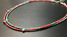 Double strand beaded choker necklace - Turquoise, silver, coral and stars - eDgE dEsiGn London