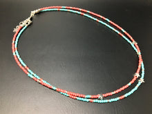 Double strand beaded choker necklace - Turquoise, silver, coral and stars - eDgE dEsiGn London