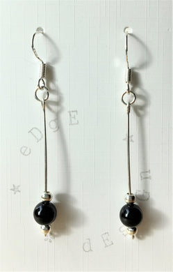 Silver dangle drop earrings - silver wire with black onyx - eDgE dEsiGn London