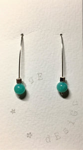 Sterling silver single wire earrings - Malaysian Jade and Silver Cube - eDgE dEsiGn London