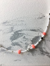 Beaded choker necklace - white and silver seed beads, silver cubes and coral beads - eDgE dEsiGn London
