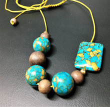 Beaded cord necklace - Turquoise/Bronze Howlite and wood beads - eDgE dEsiGn London