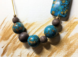 Beaded cord necklace - Turquoise/Bronze Howlite and wood beads - eDgE dEsiGn London