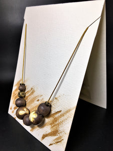 Beaded cord necklace - Gold with brown wood and antique gold - eDgE dEsiGn London