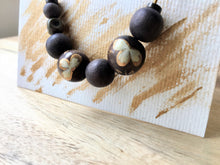 Beaded cord necklace - Gold with brown wood and antique gold - eDgE dEsiGn London
