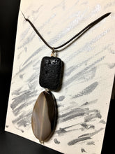 Beaded cord necklace - Brown Agate and Volcanic Lava Bead - eDgE dEsiGn London