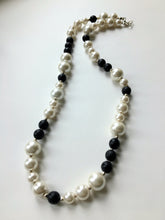 Beaded necklace - Black Volcanic Beads and Pearls with silver spacer beads - eDgE dEsiGn London