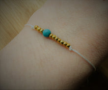 White cord bracelet - Gold seed beads and single turquoise bead - eDgE dEsiGn London