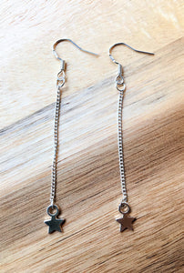 Silver dangle drop earrings - link chain with star charm - eDgE dEsiGn London