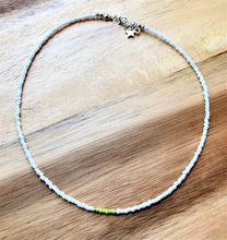 Beaded choker necklace - white, lime green and silver seed beads - eDgE dEsiGn London