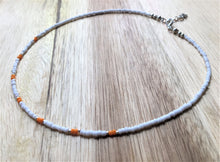Beaded choker necklace - white, orange and silver seed beads - eDgE dEsiGn London