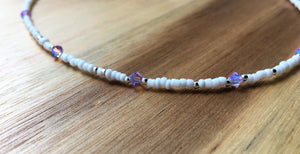 Beaded choker necklace - Lilac Swarovski Crystals with white and silver seed beads - eDgE dEsiGn London