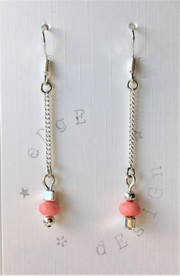 Silver Dangle Earrings - link chain with silver and Coral beads - eDgE dEsiGn London