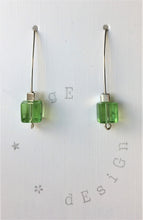 Sterling silver wire drop earrings - Green and silver cube beads - eDgE dEsiGn London