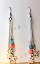 Silver dangle drop earrings - two link chains with Coral, Jade and Stars - eDgE dEsiGn London