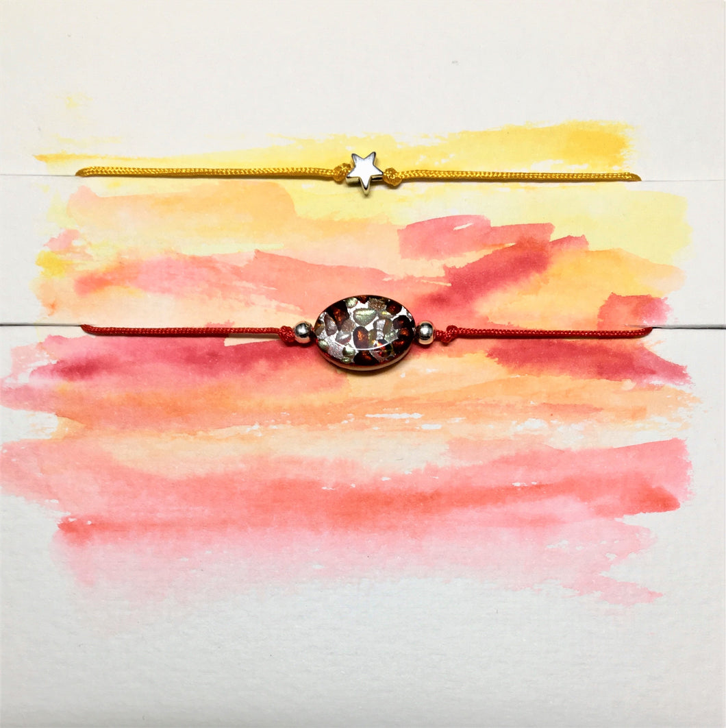 Two beaded bracelets - yellow, red and Venetian glass - friendship bracelets - eDgE dEsiGn London