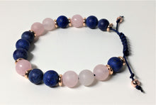 Beaded Bracelet - Navy, Rose Quartz, Lapis Lazuli and Rose Gold Beads - eDgE dEsiGn London