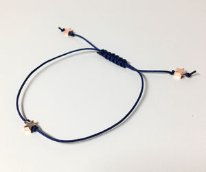 Single Strand Adjustable Sliding Knot Bracelet - Navy Blue with Rose Gold Stars - eDgE dEsiGn London