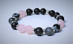 Gemstone Beaded Bracelet - Rose Quartz, Onyx, Volcanic, Obsidian Beads - eDgE dEsiGn London
