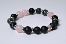 Gemstone Beaded Bracelet - Rose Quartz, Onyx, Volcanic, Obsidian Beads - eDgE dEsiGn London