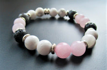 Gemstone Beaded Bracelet - Rose Quartz, Howlite, Larkavite and Volcanic Beads - eDgE dEsiGn London