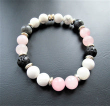 Gemstone Beaded Bracelet - Rose Quartz, Howlite, Larkavite and Volcanic Beads - eDgE dEsiGn London