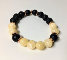 Gemstone Beaded Bracelet - Yellow Honey Jade, Matt Black Onyx, Volcanic Beads - eDgE dEsiGn London