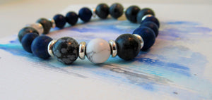 Gemstone Beaded Bracelet - Lapis Lazuli, Howlite, Larkavite and Obsidian - eDgE dEsiGn London