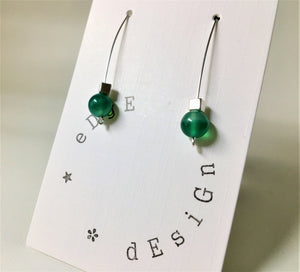 Sterling Silver drop earrings - Jade and Silver Cube