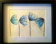 Blue  Poppies - Framed Original Watercolour Painting - eDgE dEsiGn London