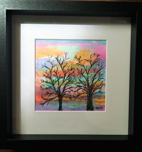Winter Trees at Sunset - Framed Original Watercolour Painting - eDgE dEsiGn London