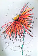 Abstract Red/Orange/Yellow Flower - Original Watercolour Painting - Unframed - eDgE dEsiGn London